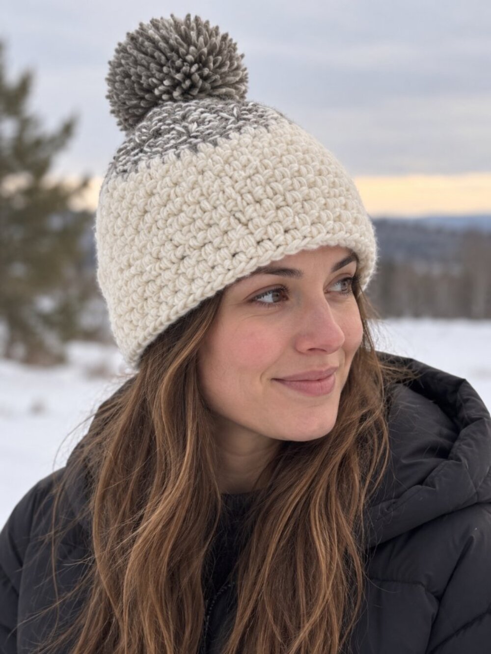 O’Neill Chunky Knit Pom Pom Beanie – Cream & Charcoal – One Size